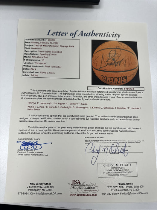 1997-98 Chicago Bulls NBA Champs Team Signed Game Basketball The Last Dance JSA
