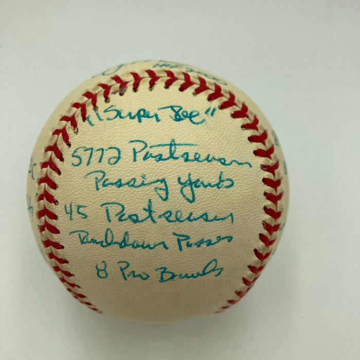 Joe Montana Signed Heavily Inscribed Career STAT Baseball Reggie Jackson COA