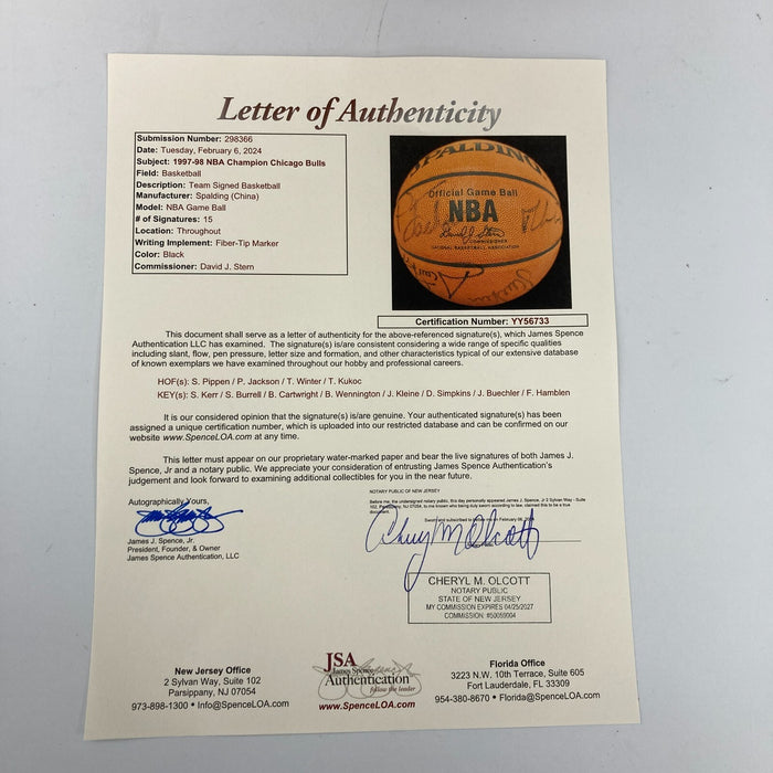 1997-98 Chicago Bulls NBA Champs Team Signed Game Basketball The Last Dance JSA