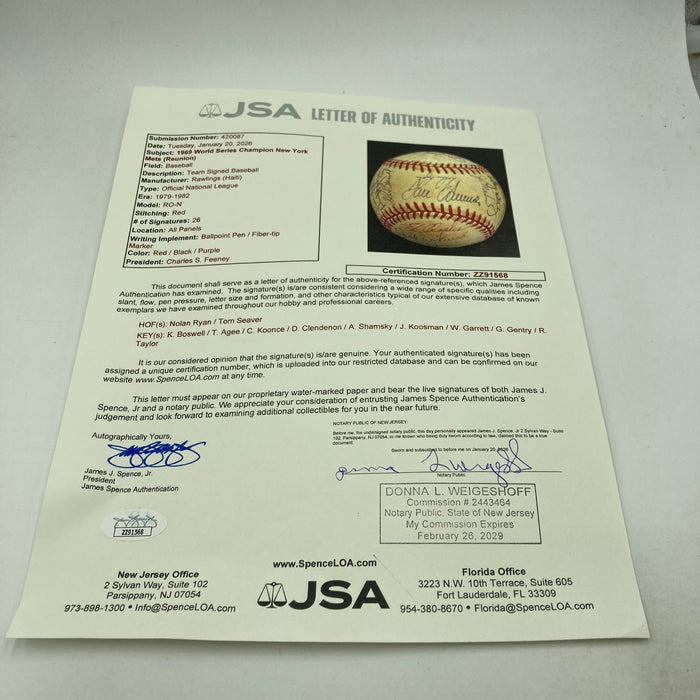 1969 New York Mets WS Champs Team Signed Baseball Tom Seaver Nolan Ryan JSA COA