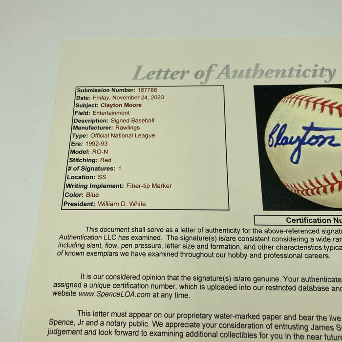 Clayton Moore Signed National League Baseball The Lone Ranger JSA COA