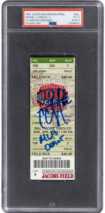 C.C. Sabathia Signed MLB Debut Full Ticket PSA/DNA April 8, 2001
