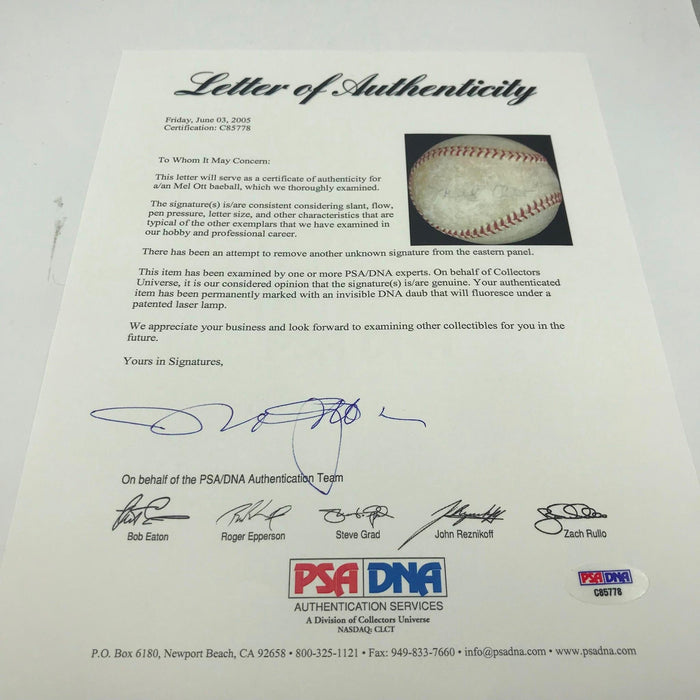 Mel Ott Single Signed Official National League Baseball With PSA DNA COA
