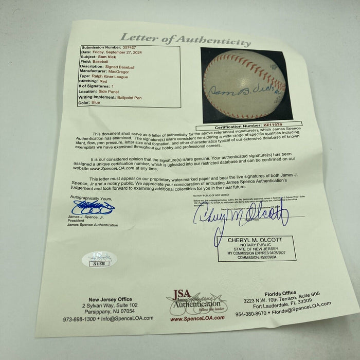 Sammy Vick Single Signed baseball 1917-1920 New York Yankees JSA COA