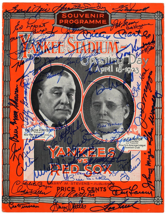 Mickey Mantle Joe Dimaggio Yankees Signed 1923 Opening Day Program 49 Sigs BAS