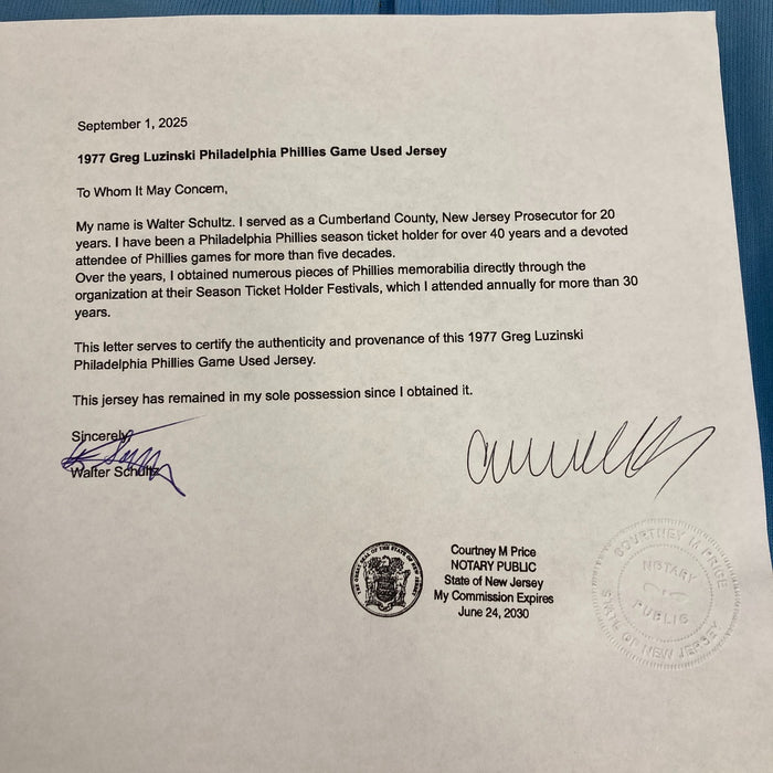 Greg Luzinski 1977 Signed Game Used Philadelphia Phillies Jersey MEARS A9