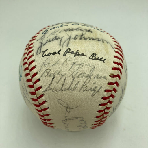 Satchel Paige Willie Mays 1979 Hall Of Fame Induction Signed Baseball JSA COA