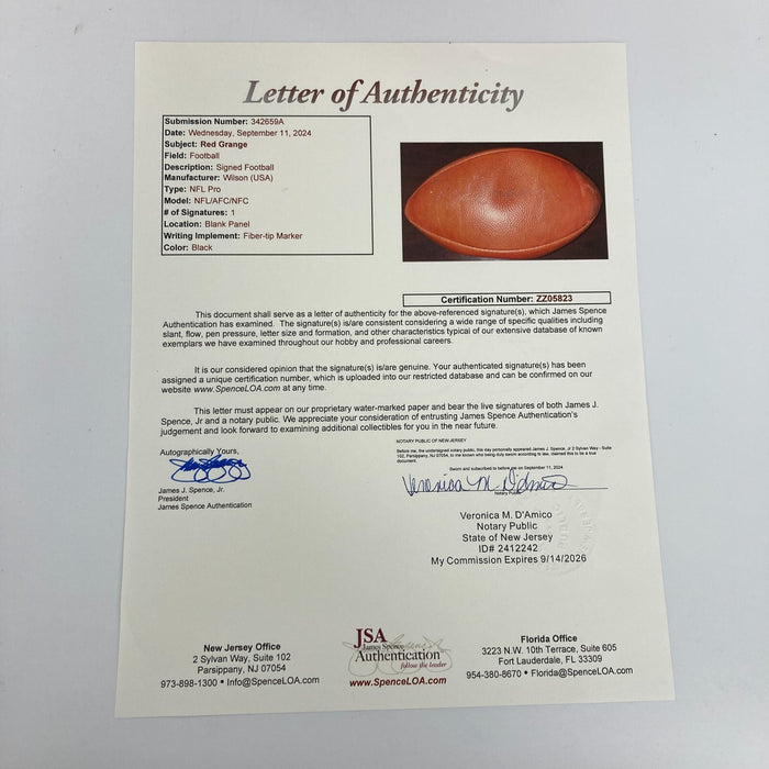 Red Grange Signed Autographed Authentic Wilson NFL Football With JSA COA