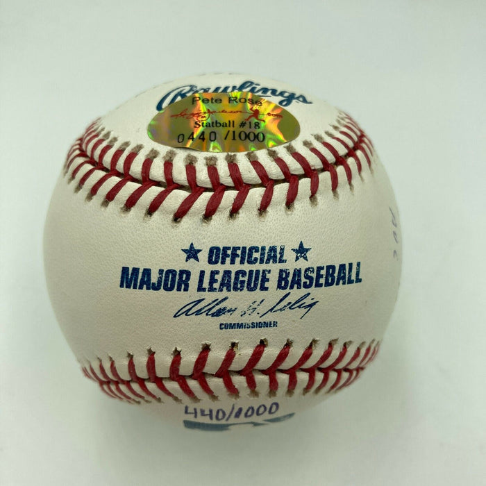 Pete Rose Signed Heavily Inscribed STAT Major League Baseball RJ Hologram