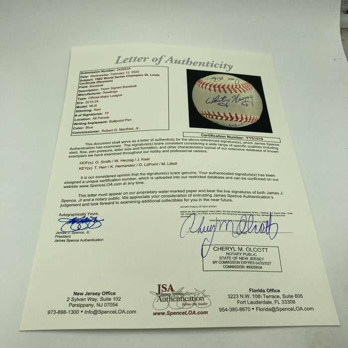 1982 St Louis Cardinals World Series Champs Team Signed MLB Baseball JSA COA