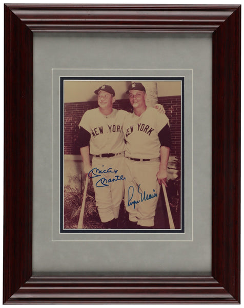Beautiful Mickey Mantle & Roger Maris Signed Framed Photo New York Yankees PSA
