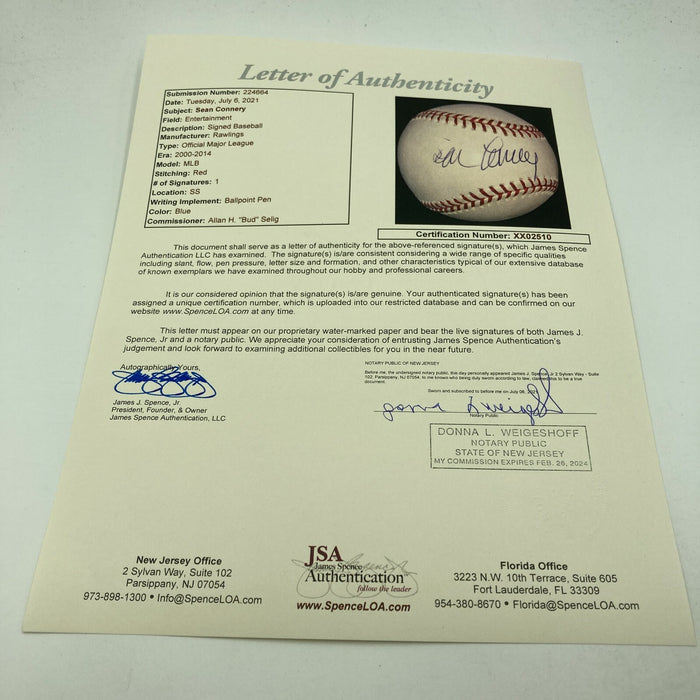 Sean Connery James Bond Single Signed Autographed Baseball JSA COA RARE