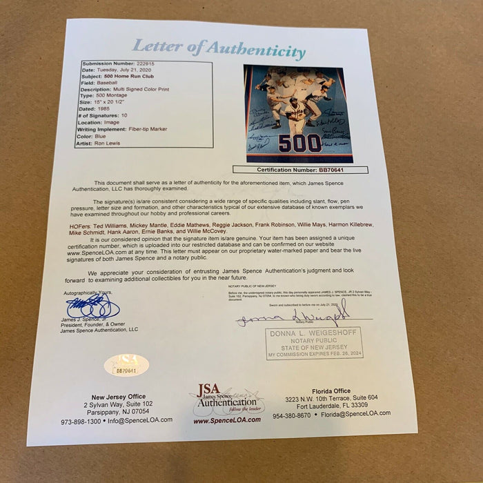 Nice Mickey Mantle Ted Williams 500 Home Run Club Signed Large Photo 10 Sigs JSA