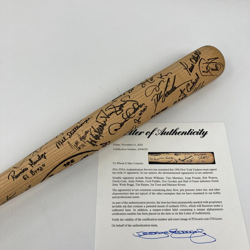 1996 New York Yankees World Series Champs Team Signed Bat Derek Jeter PSA DNA