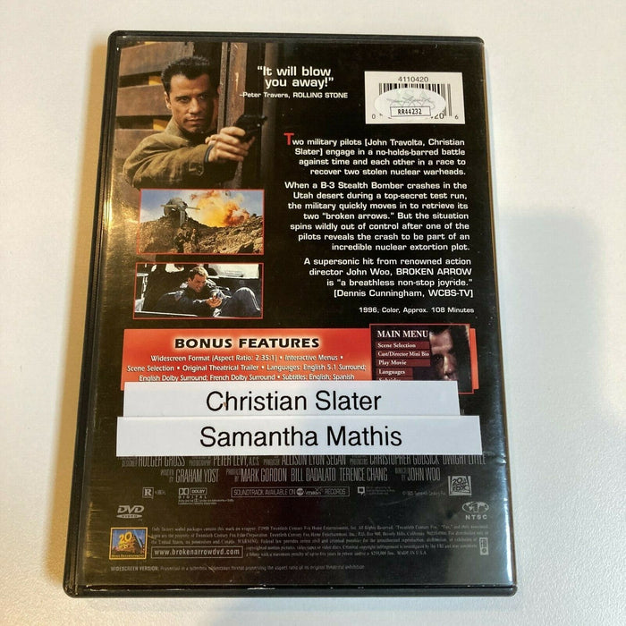 Christian Slater & Samantha Mathis Signed Broken Arrow DVD JSA COA