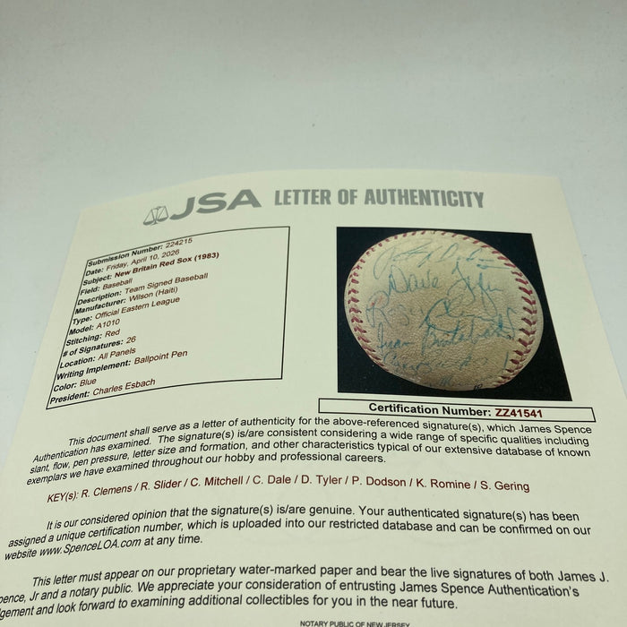 Roger Clemens Pre Rookie 1983 New Britain Red Sox Team Signed Baseball JSA COA