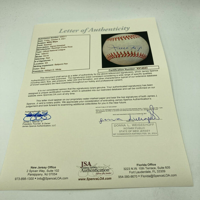 Nice Willie Mays Signed Official National League Baseball JSA COA