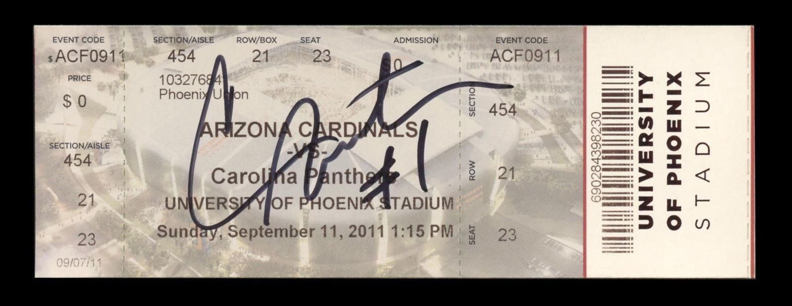 Cam Newton Signed Debut 1st Career Game Ticket September 11, 2011 JSA COA