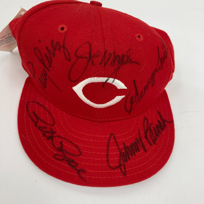 Pete Rose Johnny Bench Joe Morgan Big Red Machine Cincinnati Reds Signed Hat JSA