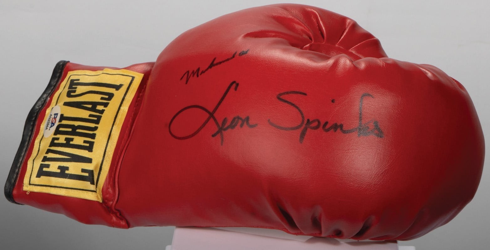 Muhammad Ali & Leon Spinks Signed Everlast Boxing Glove PSA DNA COA