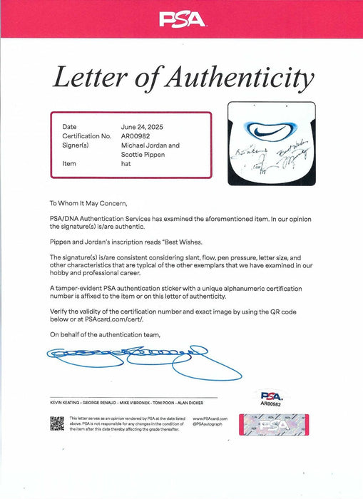 Michael Jordan & Scottie Pippen Signed Nike Basketball Hat PSA DNA  COA