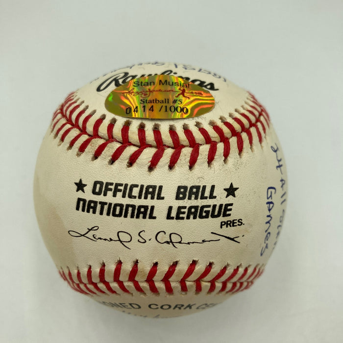 Beautiful Stan Musial Signed Heavily Inscribed Career STAT Baseball RJ COA