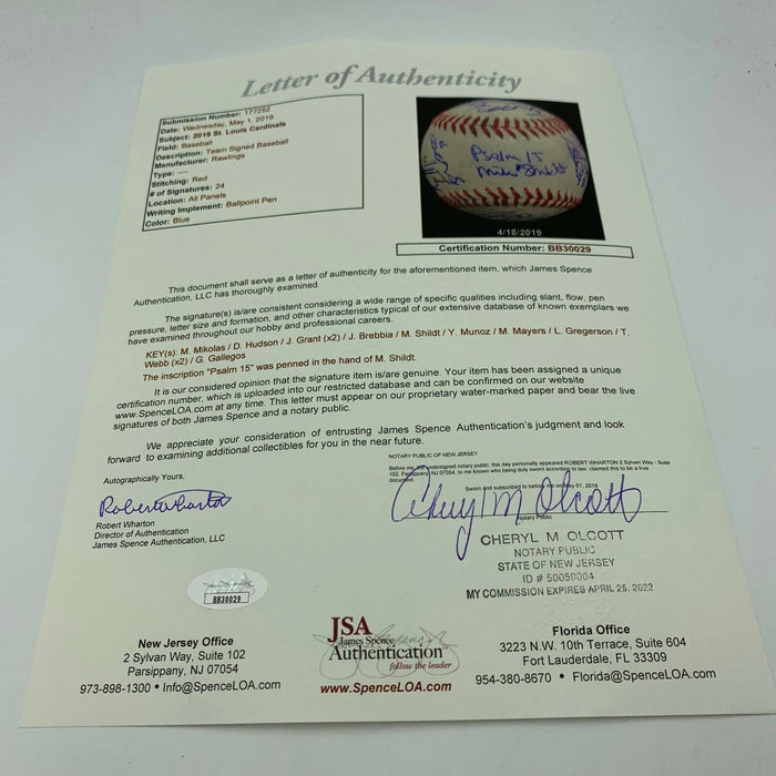 2019 St. Louis Cardinals Team Signed Game Used Major League Baseball JSA COA