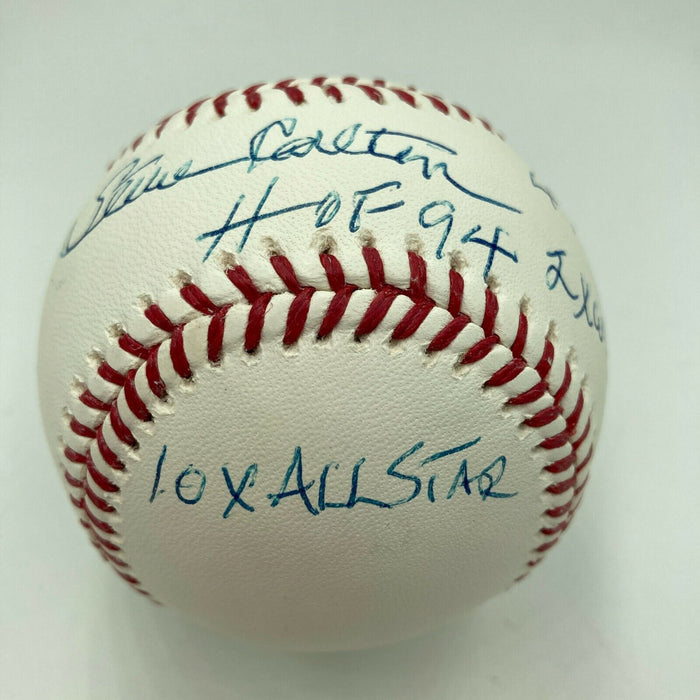 Steve Carlton Signed Heavily Inscribed Stat MLB Baseball With JSA COA
