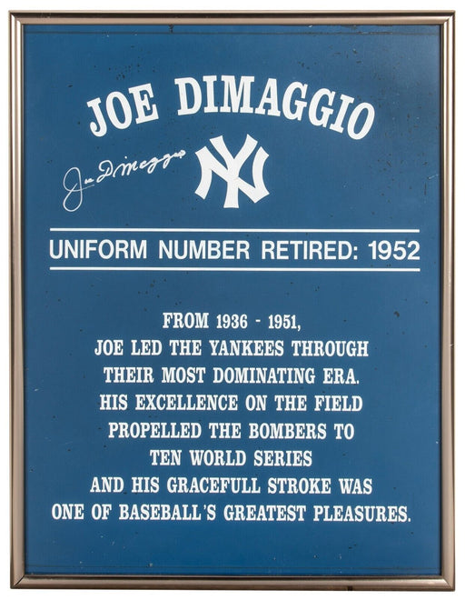 Joe Dimaggio Signed Jersey Number #5 Retirement Plaque Yankee Stadium PSA DNA