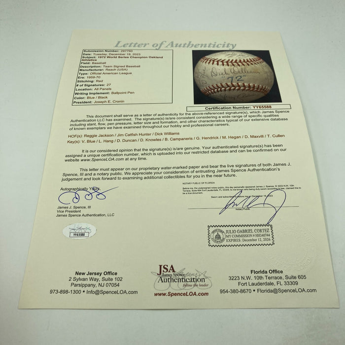 1972 Oakland A's Athletics World Series Champs Team Signed Baseball JSA COA