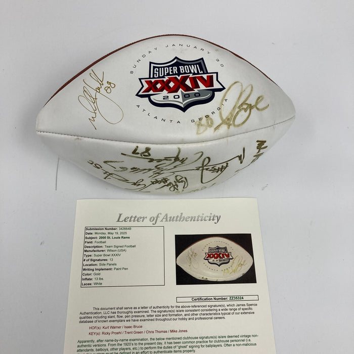 Kurt Warner Isaac Bruce St. Louis Rams Team Signed Super Bowl Football JSA COA