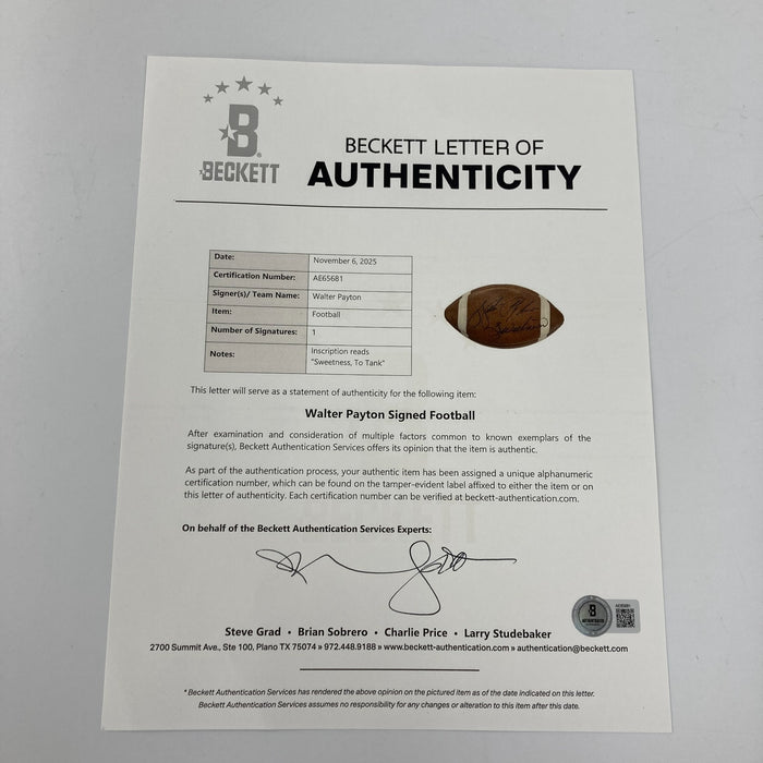 Walter Payton Sweetness Signed Vintage Wilson Football PSA DNA & Beckett COA