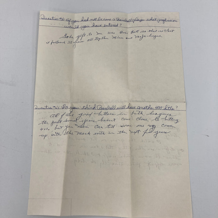 Rare Jesse Haines Signed Handwritten Questionnaire Great Baseball Content JSA