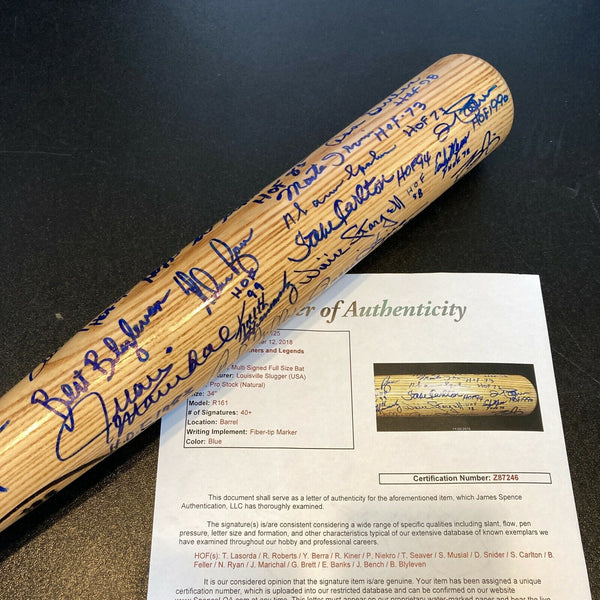 Stunning Hall Of Fame Multi Signed Bat With Inscriptions 40+ Signatures JSA COA