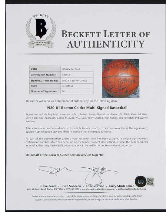 1981 Finals Game Winning Game Used Signed Basketball Boston Celtics NBA Champs
