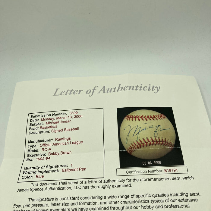 Michael Jordan Single Signed American League Baseball JSA COA