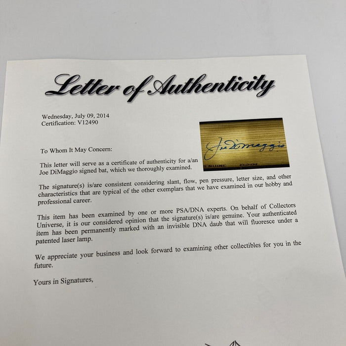 Joe DiMaggio Signed Louisville Slugger Game Model Baseball Bat PSA DNA COA
