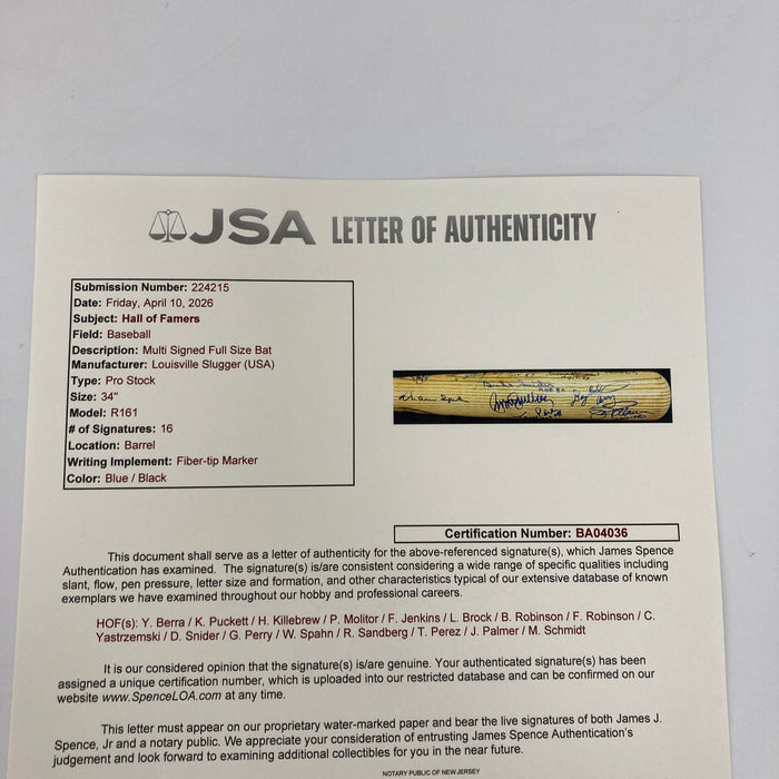Beautiful Hall Of Fame Multi Signed Baseball Bat Kirby Puckett JSA COA