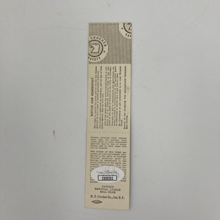 Ron Santo Signed 1976 Chicago Cubs Full Ticket JSA COA