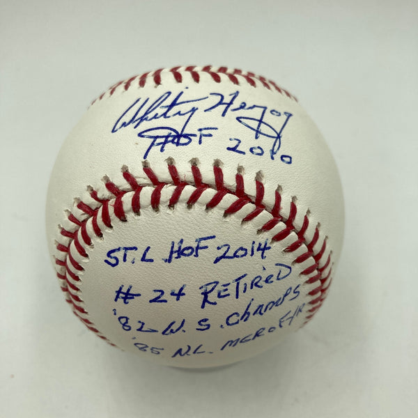 Whitey Herzog Signed Heavily Inscribed Stat MLB Baseball JSA COA