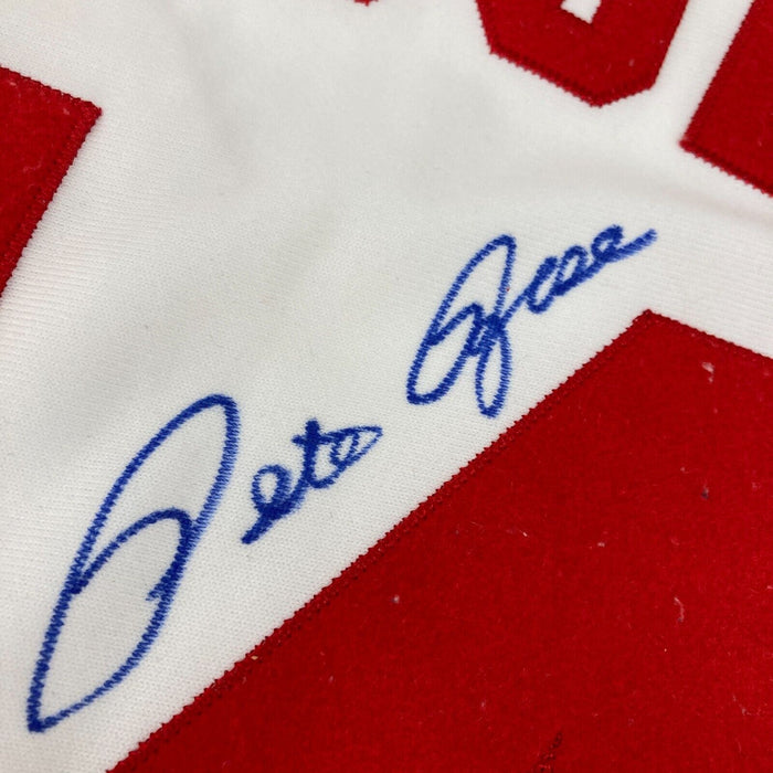 Pete Rose Signed Inscribed Cincinnati Reds STAT Mitchell & Ness Jersey JSA COA