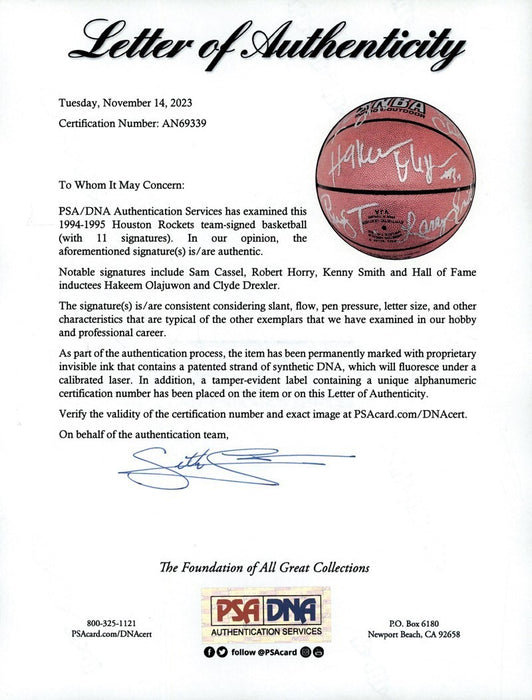 1994-95 Houston Rockets NBA Champions Team Signed NBA Basketball PSA DNA COA