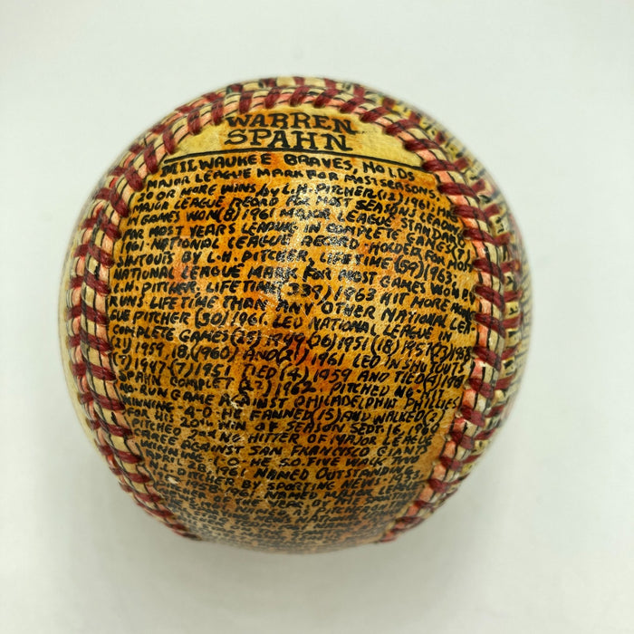 Beautiful Warren Spahn Hand Painted George Sosnak Folk Art Signed Baseball