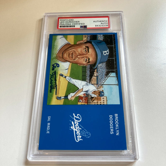 Leo Durocher Signed Autographed Brooklyn Dodgers Postcard PSA DNA