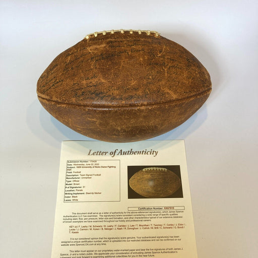 1929 Notre Dame Fighting Irish Undefeated Champs Team Signed Football JSA