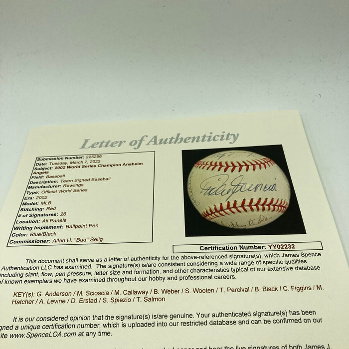 2002 Anaheim Angels World Series Champs Team Signed W.S. Baseball With JSA COA