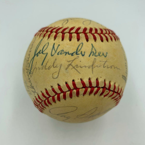 Joe Dimaggio Freddie Lindstrom Yankees Old Timers Days HOF Multi Signed Baseball