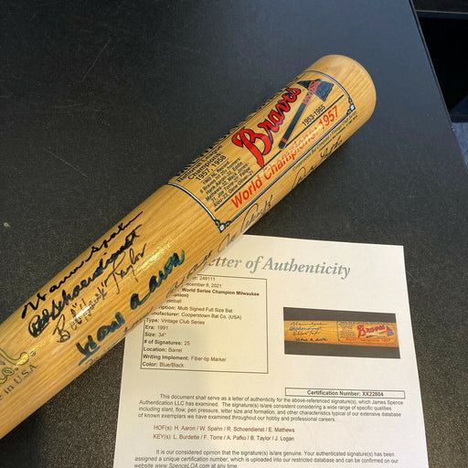 1957 Milwaukee Braves World Series Champs Team Signed Bat Hank Aaron JSA COA