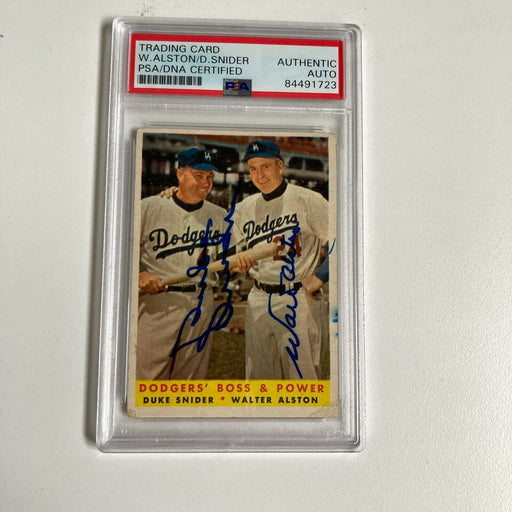 1958 Topps Duke Snider & Walt Alston Signed Baseball Card Dodgers PSA DNA COA