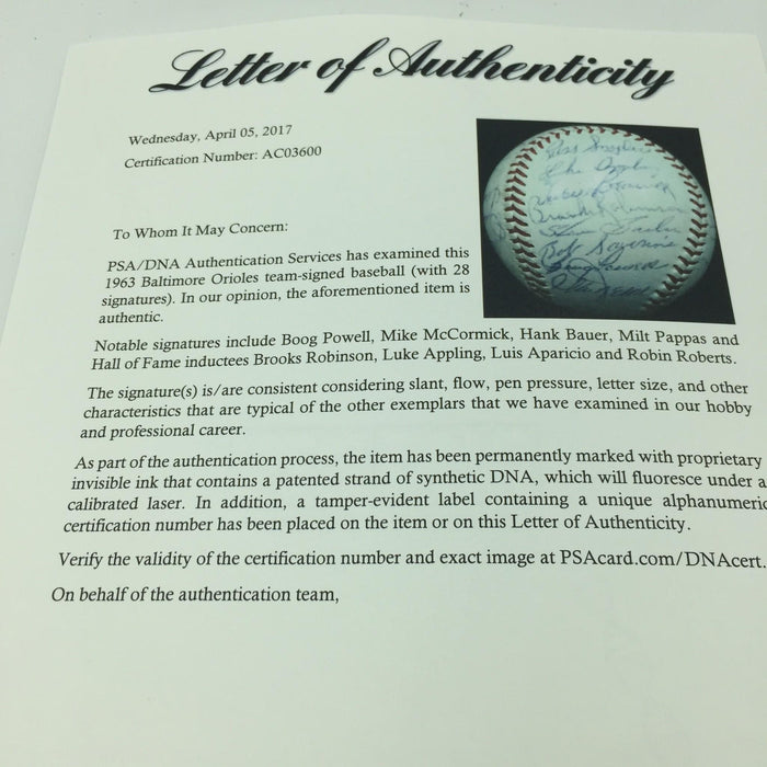 Rare 1963 Baltimore Orioles Team Signed American League Baseball PSA DNA COA